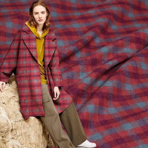 Pearlsilk Red Plaid Yarn Dyed Wollen Wool and Polyester garment materials Autumn Jacket Coat DIY clothes fabrics