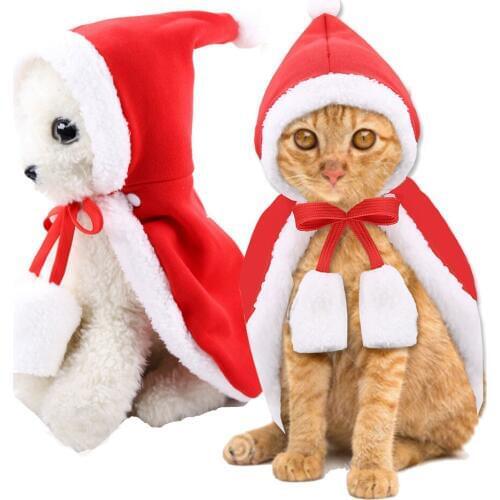 Christmas New Year Pet Costume Poncho Cape Puppy Kitten Small Dogs Santa Claus Cloak Dress-up Clothes