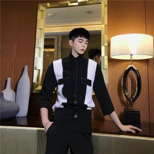 2021 spring Korean style Personalized Mixed colors design shirts men casual slim striped shirts for men,size M-XXL