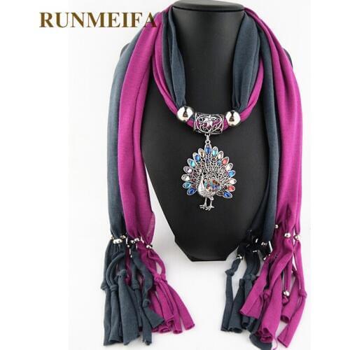[RUNMEIFA] Wholesale Price Top Quality Vintage Zinc Alloy Peacock Pendant Polyester Tassel Scarves Necklace for Women