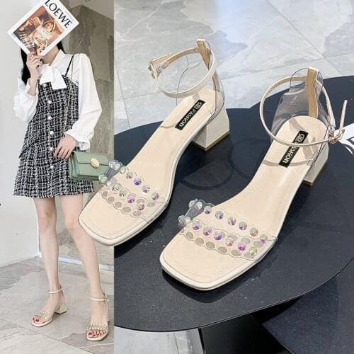 New Summer Sandals Women Shoes Woman Colorful Rivet Word Buckle Strap Casual Shoes Thick High Heels Roman Sandals Ladies Shoes