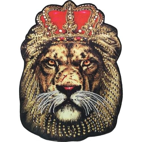 Super Big Large Size Embroidery Sequined Applique Patches Cool Crown Lion Sewing on Patches for Clothing Diy Patch