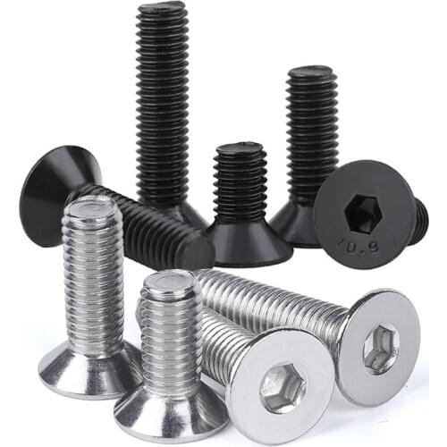 10/50pcs M2 M2.5 M3 M4 M5 M6 304 A2 Stainless Steel Black grade 10.9 Hexagon Hex Socket Head Flat Countersunk Allen Bolt Screw