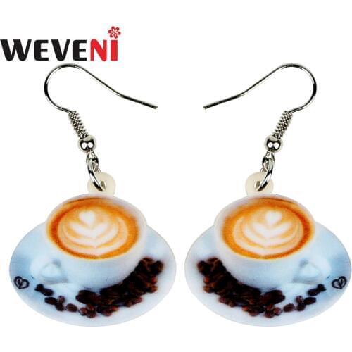 WEVENI Acrylic Red Bean loving Heart Coffee Cup Earrings Drop Dangle Fashion Jewelry For Women Girls Gift Charms Accessories