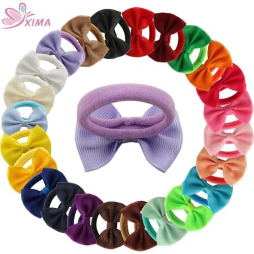 XIMA 24pcs/lot 2''Grosgrain Ribbon Hair Bows Girls Hair Ties Elastic Hairband Girls Ponytail Holder Headband Hair Accessories