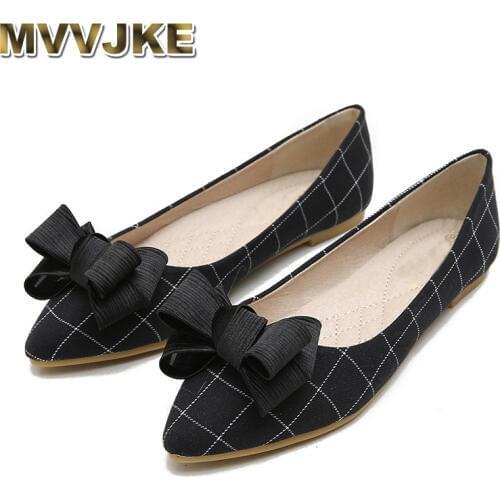 MVVJKE Womene Flat Shoes Classic Casual Loafers Shoe Female Slip On Womens Flats Moccasins Lady Butterfly-knot Big Size