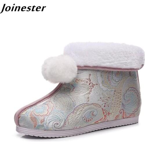 Winter Warm Ankle Boots for Women Teen Girls Fur Lined Cotton Booties with Furry Ball Ethnic Slip-on Outdoor Casual Shoes