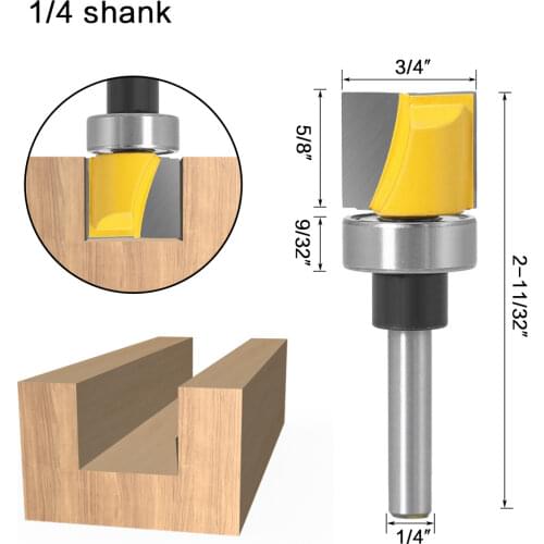 Diameter 3/4" Dike Cutter Straight Flush Trim Router Bit with Bearing 1/4" 6.35mm Shank Clean Bottom Woodworking Milling Cutter