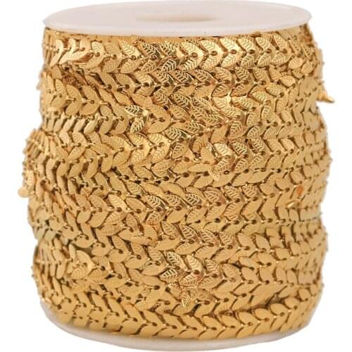 1 Meter 6mm Width Stainless Steel Chain Gold Leaves Chains for DIY Bracelet Anklet Jewelry Making Supplies Bulk Items Wholesale