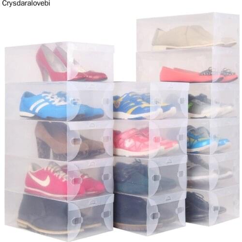 10pcs/lot Clear Plastic Shoes Storage Box Foldable Drawer Type Box For children women men Shoes Organizer