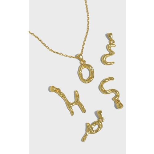 100% Authentic 925 Sterling silver Irregular Texture A-Z alphabet Letter Name Necklace Birthday Gift Pendant C-DLB001