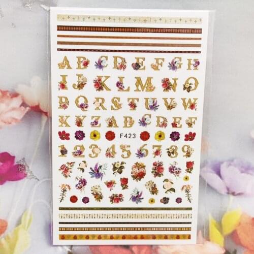 3D Stickers for Nails English Letter Stripe Flowers Nail Foil Sliders Fashion Manicure Sticker Cute Cartoons Nail Art Decoration