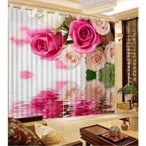 Custom Any Size Home Bedroom Decoration 3D Curtain White Red Rose Curtains For Bedroom Window Curtain Living Room 3D Curtain