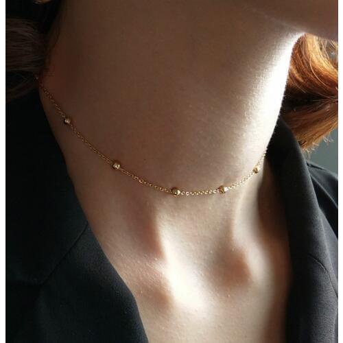 925 Sterling Silver Necklace Women Gold Color Bead Choker Necklace Chain Women Love Choker Statement Collier Femme