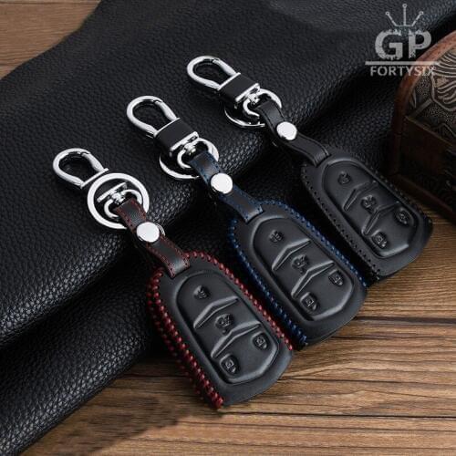 Genuine Leather Car Key Chain Case Cover For Cadillac XT 5 ATS CT6 XTS SRX Escalade CTS Use Automobile Special-purpose Smart Key