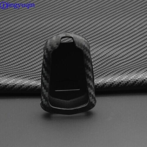 Jingyuqin Carbon Fiber Silicone Car Key Case Cover For Cadillac ATS CT6 CTS DTS XT5 Escalade ESV SRX STS XTS ELR 2014 2015 2016