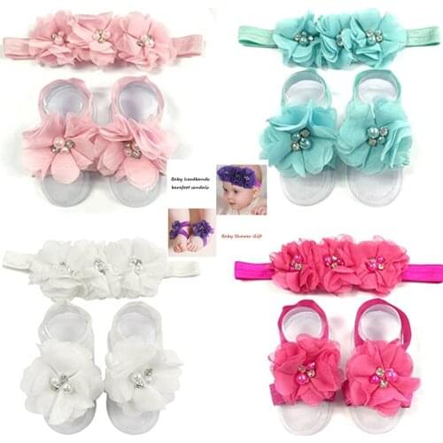28Sets Baby Girls Flowers Headbands and Barefoot Sandals Set Infant Kids Hair Bows Accessories and Footwear Toddlers Value Gift
