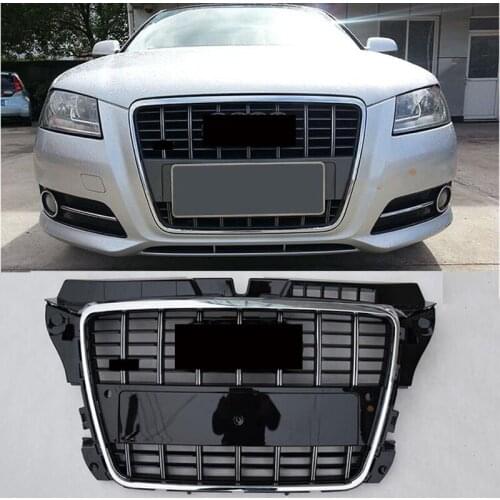 For Audi A3 S3 2008 2009 2010 2011 2012 RS3 Style Gloss Silver Black Grill Honeycomb