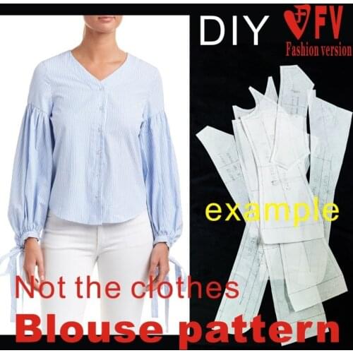 Cotton and Linen Shirt Pattern Lantern Sleeve Sewing Drawing 1:1 Garment Making Pattern BCY-104