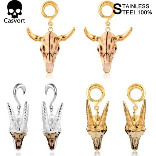 Casvort 2 PCS ear weight stainless steel hook ear gauges piercing body jewelry tauren bone dangle piercing plug pair selling