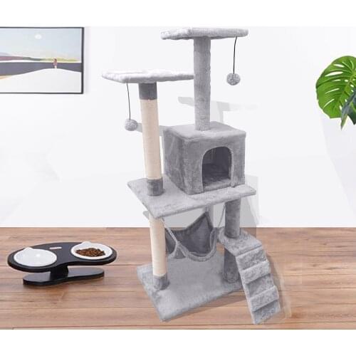 Cat Tower Multi-Level Cat Condo with Hammock & Scratching Posts for Large Cats Kittens, Tall Cat Climbing Stand with Plush Perch