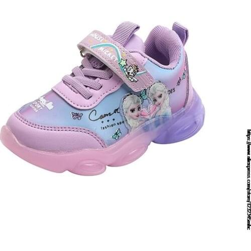 Disney Children boys elsa LED Sneakers Kids princess Sports Light Shoes boy PU Casual Boots Rubber Button sport shoes