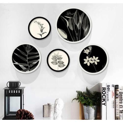 HAOCHU Nordic Canvas Painting Black and White Plant Round Decorative Poster Simple Modern Hanging And Restaurant Nordic Wall Art