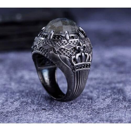 Labradorite 925 Sterling Silver Engrave Special Craftmanship Traditional Handmade Turkish Signet Ring Jewelry Gift for Women Men