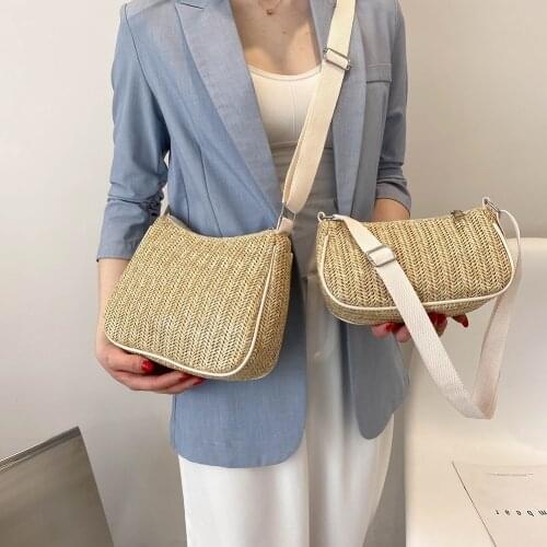 Summer Straw Bag For Women 2021 Handmade Woven Rattan Shoulder Bag Female Half Moon Crossbody Travel Beach Bohemia Baguette Bags
