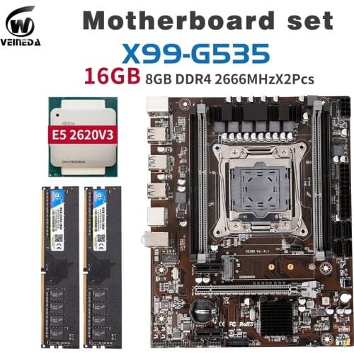 VEINEDA X99 D4 DDR4 Motherboard Set With XEON E5 2620 V3 LGA2011-3 CPU 2pcs X 8GB = 16GB 2666MHz DDR4 PC4 Memory