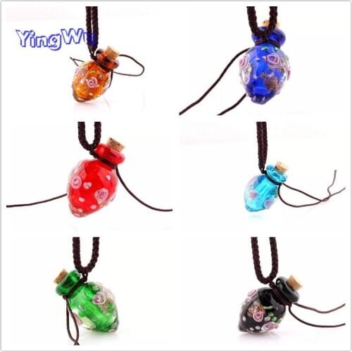 Fashion Flower Pendant Necklace Colorful Lampwork glass Pendant Necklace Essential Oil Diffuser Heart Perfume Bottles
