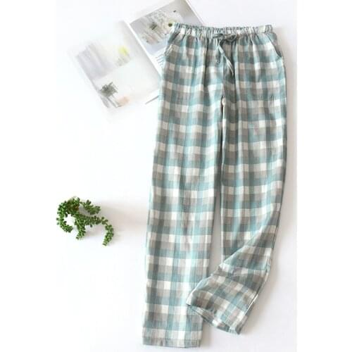 Mens Casual Summer Loose Elastic Waist Plaid Pajama Bottoms Pants Sleepwear Cotton Pajama Men Sleep Bottom Home Wear 2021 New