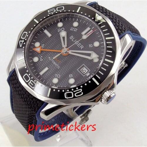 Automatic movement 41mm black dial GMT sapphire glass white marks rubber strap date mens watch