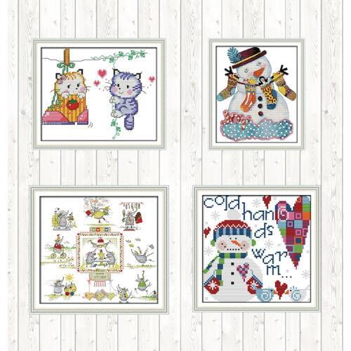 Little Snowman Christmas Cross Stitch Kit Cotton Thread Embroidery Needlework Set DIY Needlework Crafts Patterns Kits Home Decor