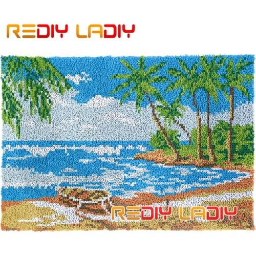 Latch Hook Rug Kits Summer Beach Plush Wall Tapestry DIY Carpet Rug Thick Yarn Arts Cushion Crocheting Floor Mat Home Decor Gift