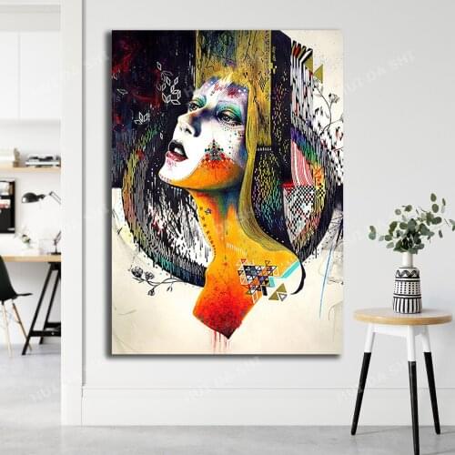 Minjae Lee Wall Art, Surrealism Wall Decor, Illustration Art,Female Decor, Colorful Woman, Ethnic Woman Art,Bedroom Canvas Art