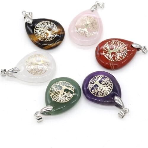 Natural Seven Chakra Rose Quartzs Amethysts Pendant Crystal Water Drop Reiki Healing Pendants for Women Jewelry Making 25x32mm