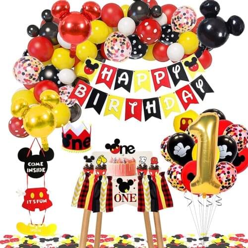 8 People Mickey Mouse Theme Party Banner Party Disposable Plate Napkin Cup Cake Toppers for Kids Favor Flag Decoration Gifts