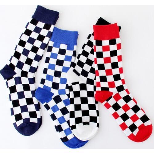 PEONFLY Plus Size Casual Colorful Happy Socks Men Funny Cotton Socks Warm British Style Plaid Calcetines Divertidos Hot