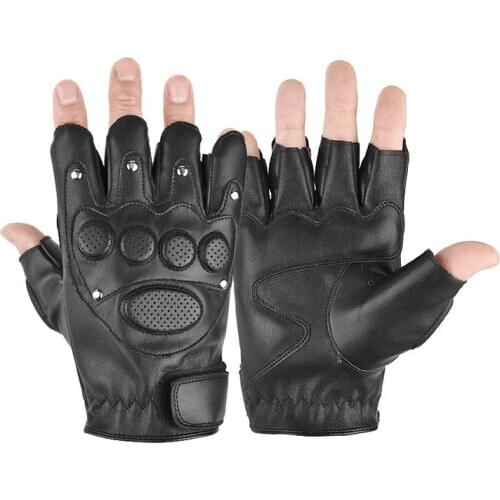 Motor Gloves Unisex Punk Black PU Leather Fingerless Gloves High Quality Solid Female Half Finger Racing Motocross Riding