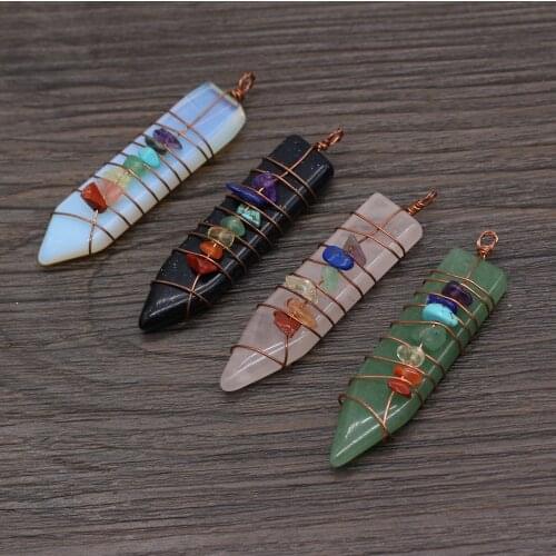 Natural Stone Amethysts Pendants Reiki Heal 7 Chakra Tiger Eye Crystal for Women Man Amulet Necklace Jewelry Making 14x60mm