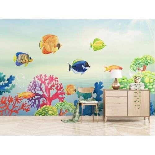 Custom photo 3d wallpaper Watercolor Ocean World Little Fish Childrens Room home decor 3d wall murals wallpaper for walls 3 d