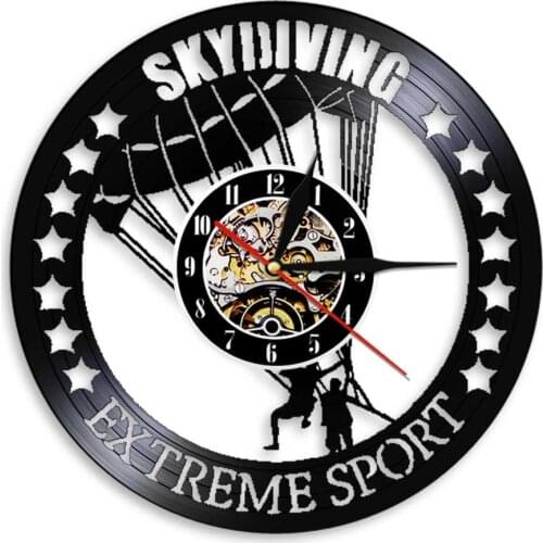 Skydiving Vinyl Record Wall Clock Sport Home Decor Watch Parachute Jumping LED Blacklight Wall Art Home Decor Gift For Skydiver
