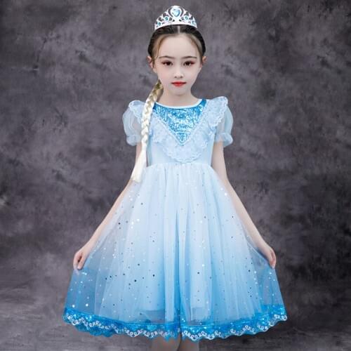 Summer Cotton short clothing Kids princess Elza Blue dress snow White Costume children christmas party dresses