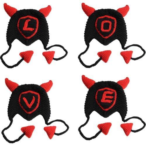 LOVE Horns Hats Handmade Knitted Beanie EarFlap Hearts Winter Hats costume party Xmas Gifts S -children L -adult 4 Hats in1