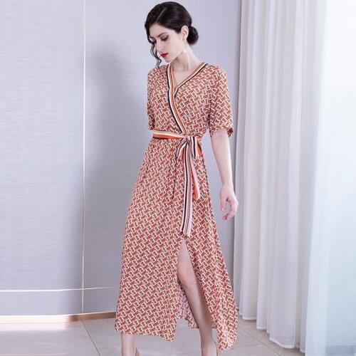 Silk Summer Women Real Ladies Vintage Boho Beach Dresses Print Party Dress Vestidos De Verano 2020 201002 YY2938