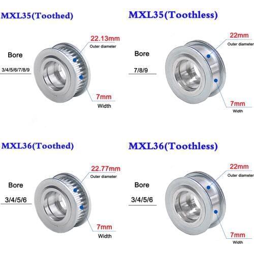 1Pcs MXL 35 Tooth To 40 Tooth Idler Timing Pulley Single Side Bearing Synchronous Wheel Timing Belt Width 7mm Bore 3-10mm