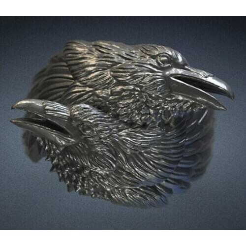 Nordic myth two crow rings European retro silver-plated knowledge source amazing ring