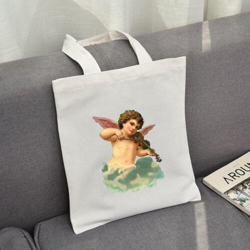 Violin Vintage Angel Harajuku Ulzzang Shoulder Bag Cartoon Casual Female Tote Bag Women New Fun Print Canvas Shopping Bags Lady