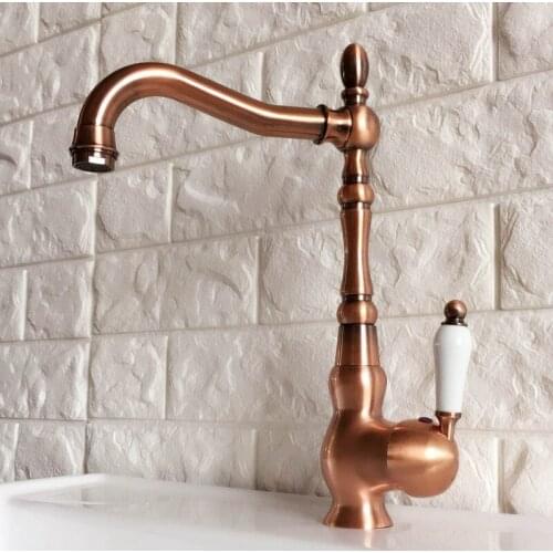 Red Copper Swivel Kitchen Sink Faucet Washbasin Faucets Single Lever Cold & Hot Water Mixer Bathroom Taps Deck Mounted lnf422